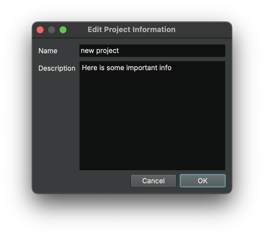 Project Metadata Dialog